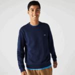 Men Lacoste V0ZN965 Navy Blue 7CG Classic Fit Speckled Print Fleece Sweatshirt