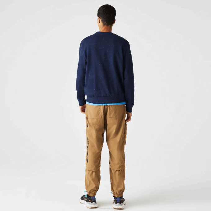 Men Lacoste V0ZN965 Navy Blue 7CG Classic Fit Speckled Print Fleece Sweatshirt - Image 3