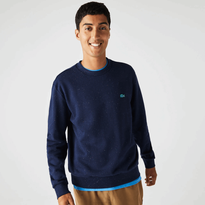 Men Lacoste V0ZN965 Navy Blue 7CG Classic Fit Speckled Print Fleece Sweatshirt - Image 1