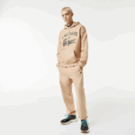 Men Lacoste V0ZN968 Beige 4JW Loose Fit Crocodile Hooded Sweatshirt - Image 2