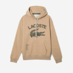 Men Lacoste V0ZN968 Beige 4JW Loose Fit Crocodile Hooded Sweatshirt - Image 4