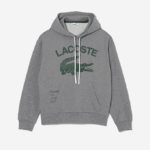 Men Lacoste V0ZN969 Grey Chine YRD Loose Fit Crocodile Hooded Sweatshirt - Image 4