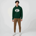 Men Lacoste V0ZN970 Green 132 Loose Fit Branded Monogram Hooded Sweatshirt
