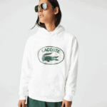 Men Lacoste V0ZN972 White 70V Loose Fit Branded Monogram Hooded Sweatshirt - Image 2