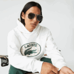 Men Lacoste V0ZN972 White 70V Loose Fit Branded Monogram Hooded Sweatshirt