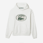 Men Lacoste V0ZN972 White 70V Loose Fit Branded Monogram Hooded Sweatshirt - Image 4