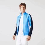 Men Lacoste V0ZN976 Navy Blue White 5X7 SPORT Classic Fit Zip Tennis Sweatshirt