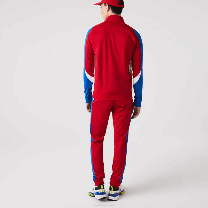 Men Lacoste V0ZN977 Red Blue White W50 SPORT Classic Fit Zip Tennis Sweatshirt - Image 3