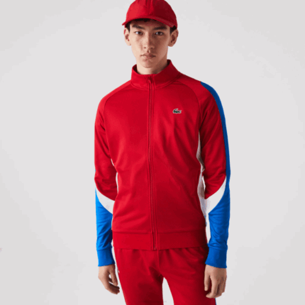 Men Lacoste V0ZN977 Red Blue White W50 SPORT Classic Fit Zip Tennis Sweatshirt