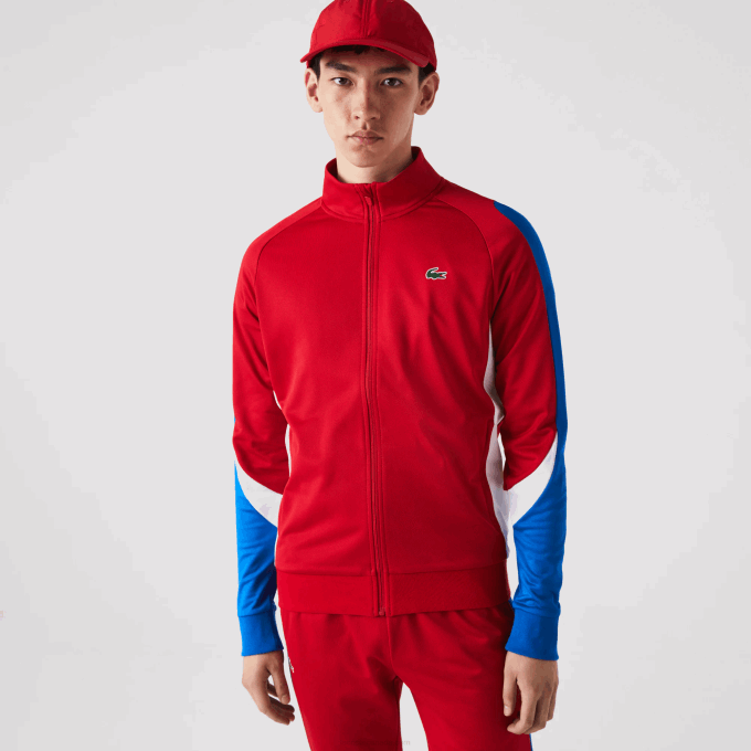 Men Lacoste V0ZN977 Red Blue White W50 SPORT Classic Fit Zip Tennis Sweatshirt - Image 1