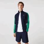 Men Lacoste V0ZN978 Navy Blue Green White YJ2 SPORT Classic Fit Zip Tennis Sweatshirt - Image 2