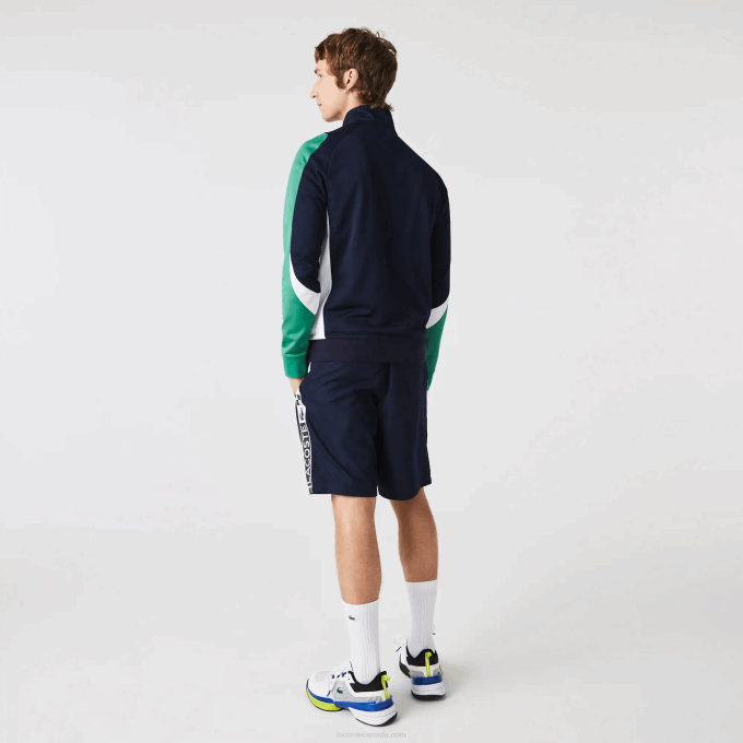 Men Lacoste V0ZN978 Navy Blue Green White YJ2 SPORT Classic Fit Zip Tennis Sweatshirt - Image 3