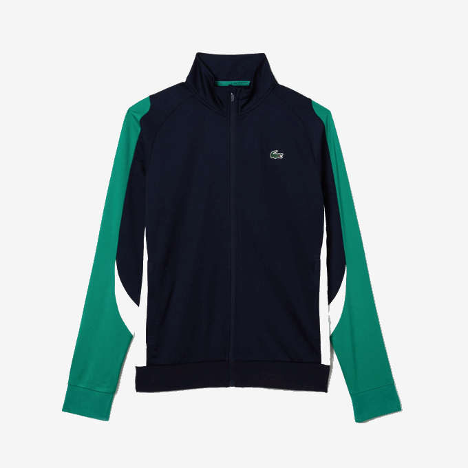 Men Lacoste V0ZN978 Navy Blue Green White YJ2 SPORT Classic Fit Zip Tennis Sweatshirt - Image 4