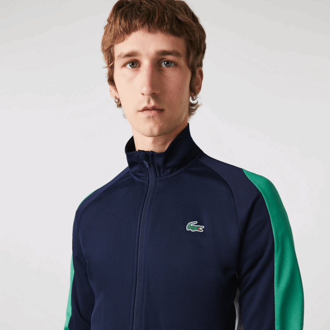 Men Lacoste V0ZN978 Navy Blue Green White YJ2 SPORT Classic Fit Zip Tennis Sweatshirt - Image 1