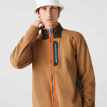 Men Lacoste V0ZN979 Brown Khaki Green 89F Relaxed Fit Polar Fleece Zip Sweatshirt