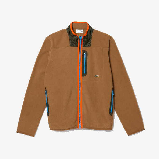Men Lacoste V0ZN979 Brown Khaki Green 89F Relaxed Fit Polar Fleece Zip Sweatshirt - Image 5