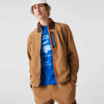 Men Lacoste V0ZN979 Brown Khaki Green 89F Relaxed Fit Polar Fleece Zip Sweatshirt - Image 8