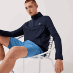 Men Lacoste V0ZN980 Navy Blue 166 SPORT Stretch Zippered Collar Sweatshirt - Image 2