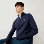 Men Lacoste V0ZN980 Navy Blue 166 SPORT Stretch Zippered Collar Sweatshirt - Image 4