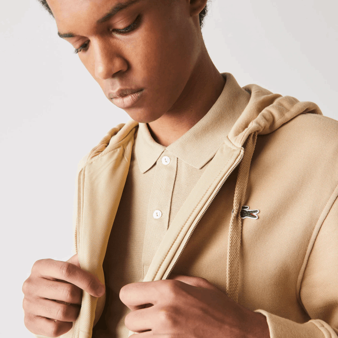 Men Lacoste V0ZN981 Beige GP2 SPORT Lightweight Bi-material Hoodie - Image 5