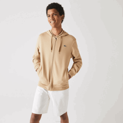 Men Lacoste V0ZN981 Beige GP2 SPORT Lightweight Bi-material Hoodie