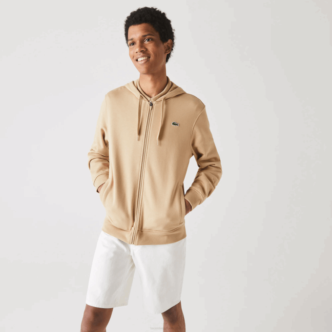 Men Lacoste V0ZN981 Beige GP2 SPORT Lightweight Bi-material Hoodie - Image 1