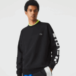 Men Lacoste V0ZN982 Black 031 Loose Fit Reflective Print Sweatshirt