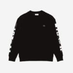 Men Lacoste V0ZN982 Black 031 Loose Fit Reflective Print Sweatshirt - Image 5