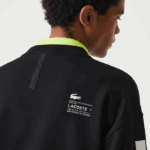 Men Lacoste V0ZN982 Black 031 Loose Fit Reflective Print Sweatshirt - Image 6