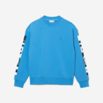 Men Lacoste V0ZN984 Blue 4XA Loose Fit Reflective Print Sweatshirt - Image 3