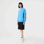 Men Lacoste V0ZN984 Blue 4XA Loose Fit Reflective Print Sweatshirt - Image 4