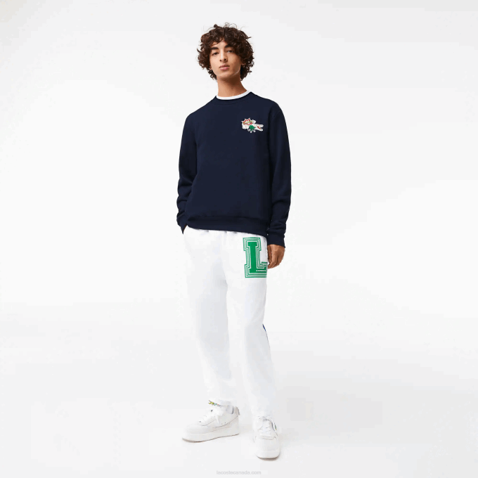 Men Lacoste V0ZN988 Navy Blue 166 Badge Organic Cotton Sweatshirt - Image 2