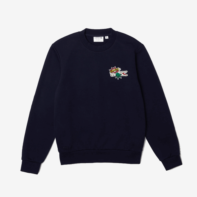 Men Lacoste V0ZN988 Navy Blue 166 Badge Organic Cotton Sweatshirt - Image 5