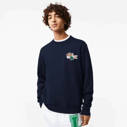 Men Lacoste V0ZN988 Navy Blue 166 Badge Organic Cotton Sweatshirt