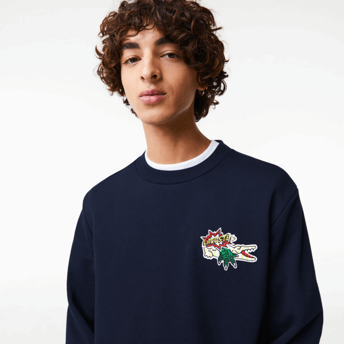 Men Lacoste V0ZN988 Navy Blue 166 Badge Organic Cotton Sweatshirt - Image 6