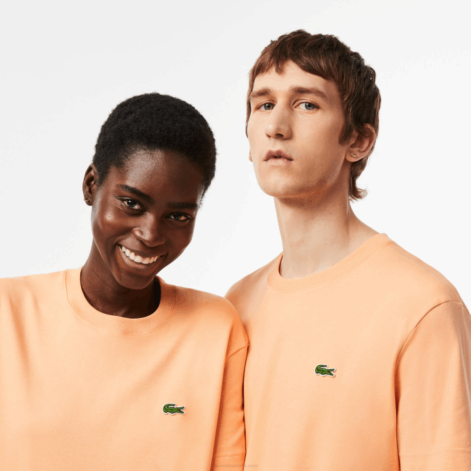 Men Lacoste V0ZN98 Light Orange HEB Crew Neck Organic Cotton T-Shirt - Image 2