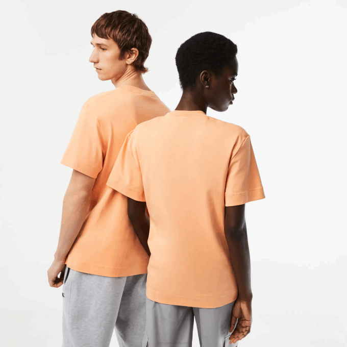 Men Lacoste V0ZN98 Light Orange HEB Crew Neck Organic Cotton T-Shirt - Image 3