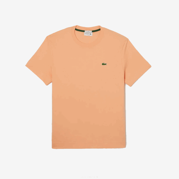 Men Lacoste V0ZN98 Light Orange HEB Crew Neck Organic Cotton T-Shirt - Image 4