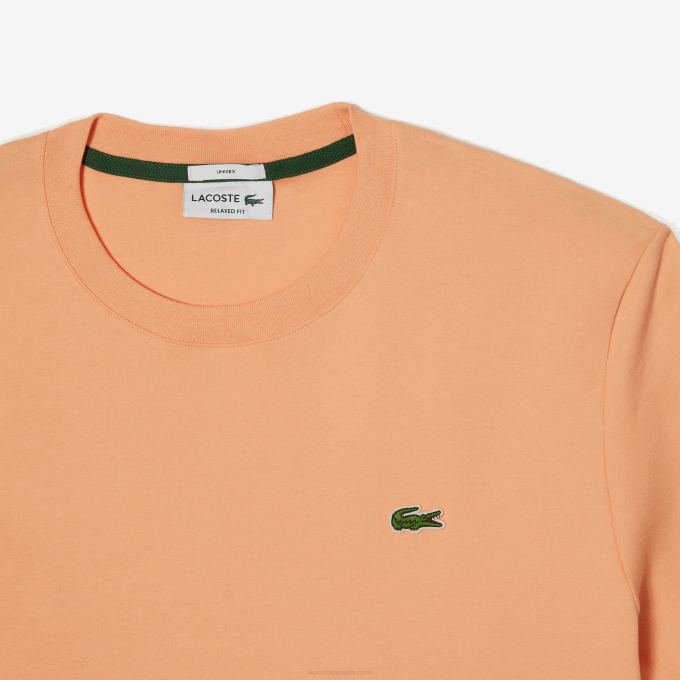 Men Lacoste V0ZN98 Light Orange HEB Crew Neck Organic Cotton T-Shirt - Image 5
