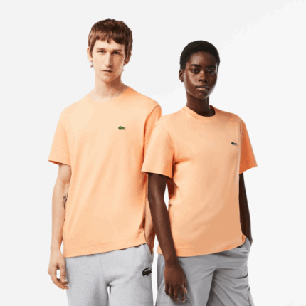 Men Lacoste V0ZN98 Light Orange HEB Crew Neck Organic Cotton T-Shirt