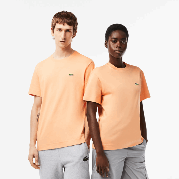 men_lacoste_v0zn98_light_orange_heb_crew_neck_organic_cotton_t_shirt.png Men Lacoste V0ZN98 Light Orange HEB Crew Neck Organic Cotton T-Shirt - Image 1