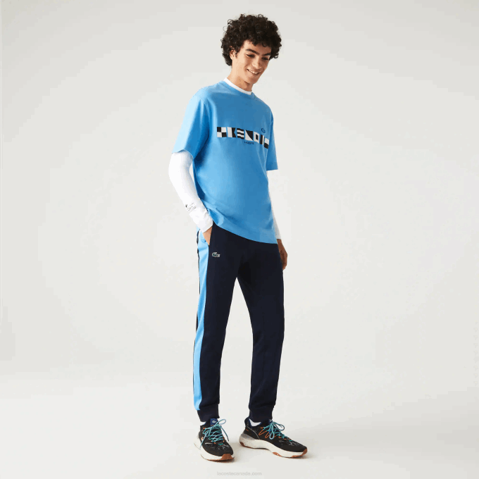 Men Lacoste V0ZN993 Navy Blue White 61E SPORT Run-Resistant Tennis Trackpants - Image 1