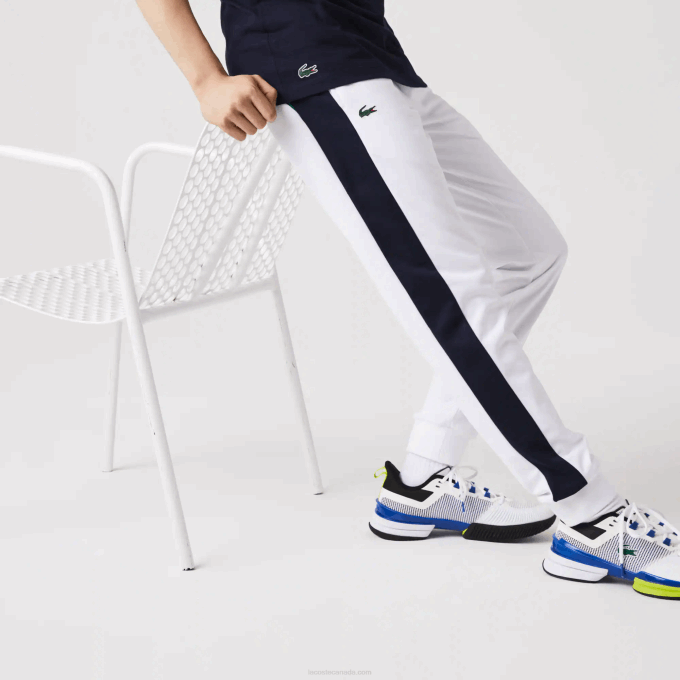Men Lacoste V0ZN994 White Navy Blue Green 9GG SPORT Run-Resistant Tennis Trackpants - Image 2