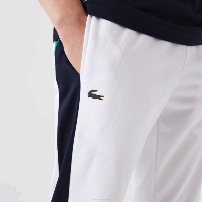 Men Lacoste V0ZN994 White Navy Blue Green 9GG SPORT Run-Resistant Tennis Trackpants - Image 4