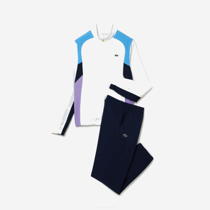 Men Lacoste V0ZN996 White Purple Navy Blue Y03 SPORT Color-Block Tennis Tracksuit - Image 5