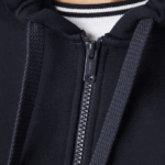 Men Lacoste V0ZN997 Navy Blue White Beige E8T Hooded Colorblock Lettered Fleece Zip Sweatshirt - Image 7