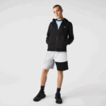 Men Lacoste V0ZN998 Black 8VM Hooded Colorblock Lettered Fleece Zip Sweatshirt - Image 2