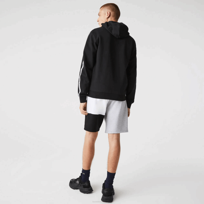 Men Lacoste V0ZN998 Black 8VM Hooded Colorblock Lettered Fleece Zip Sweatshirt - Image 3