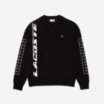 Men Lacoste V0ZN999 Black 031 Loose Fit Pique Sweatshirt - Image 4