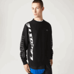 Men Lacoste V0ZN999 Black 031 Loose Fit Pique Sweatshirt - Image 8